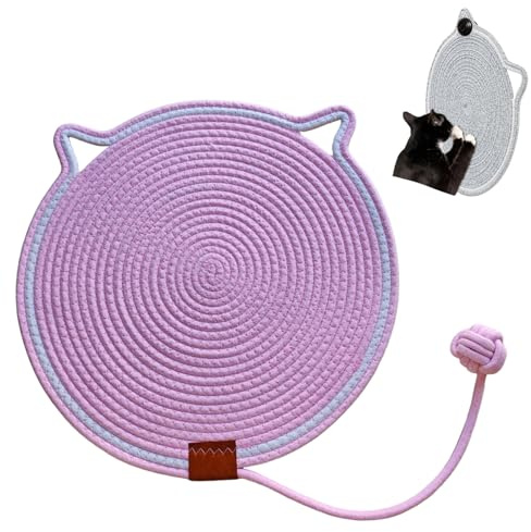 Cat Scratcher Mat 16.9'' Round Natural Cotton Rope Double-Sided, Pink