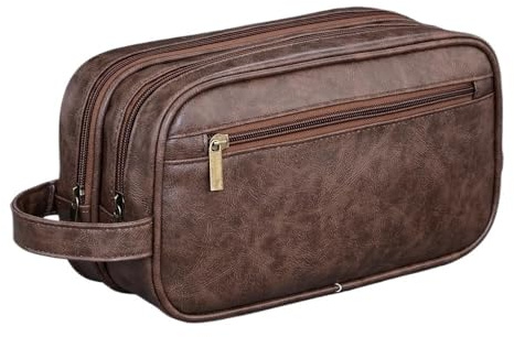 Mens Washbag, Mens Toiletry Bag Double-Layer Toiletry Bag for Men PU Leather Travel Wash Organizer Kit Water-Resistant Shaving Cosmetic Bag Strorage(Coffee)