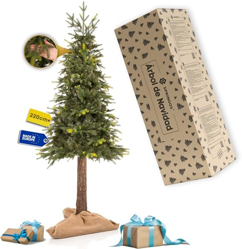 Springos Árbol de Navidad Artificial de 220 cm en Tronco de Abeto Natural Artificial con 402 Puntas y Tronco de Madera auténtica, sin Agujas, Duradero, pequeño para decoración Festiva