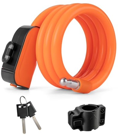 ROCKBROS Lucchetto Bici Antifurto 110cm / 11mm, Catena Bicicletta a Spirale Lucchetto Cavo in Acciaio Alta Sicurezza con 2 Chiavi, con Supporto per E-bike Scooter Monopattino, Arancione