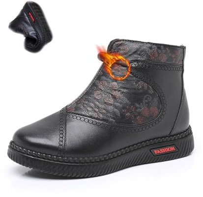 POIOZXD Stivaletti invernali da donna, vintage, con motivo floreale, comodi, leggeri, comodi, in cotone, foderati in calda pelliccia, impermeabili, per donne anziane, Nero , 38.5 EU