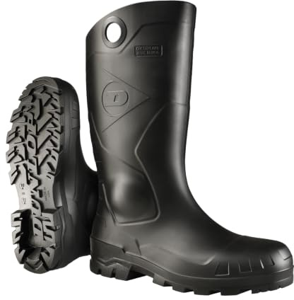 DUNLOP Chesapeake Rubber Boots for Men & Women – PVC - Waterproof Work boots - Lightweight Garden, Rain & Fishing Boots - Safety boots with Steel Toe and Wide Calf – Black – Size 3–15