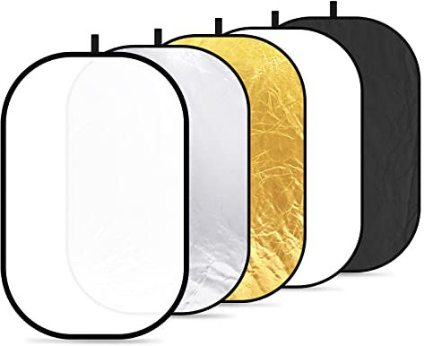 Neewer Portátil 5 en 1 100x150cm Reflector de Luz Multidisco Redondo Plegable Translúcido Plateado Dorado Blanco y Negro para Estudio o Cualquier Situación Fotográfica