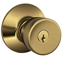 Schlage F51A BEL 609 Bell Knob Keyed Entry Lock, Antique Brass