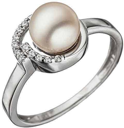 Jobo Damen Ring 925 Sterling Silber mit 1 Süßwasser Perle und Zirkonia Perlenring Größe 52