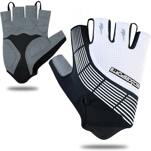 Souke Sports Cycling Gloves Half Finger Bicycle Gloves,Breathable Outdoor Bike Gloves For Men Women Fingerless Motorcycle Gloves Mountain Road Riding Gloves Anti-Slip,WHITE L