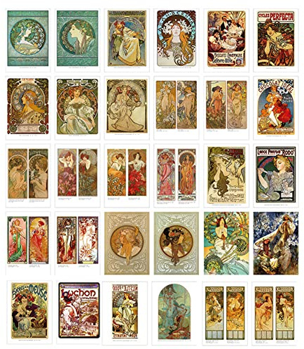 Beautiful Art - Set di 30 cartoline di Alphonse Mucha, confezione assortita di dipinti famosi, 10 x 15 cm