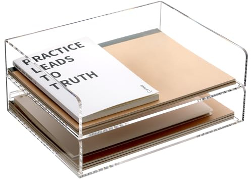 SANRUI Acrylic Paper Tray Organizer for Desk,Desk Organizers and Accessories,2 Pack Stackable Paper Organizer for Letter,Documents,Books,Magazines Crystal-Clear File Organizer