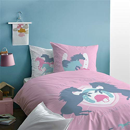 Matt&Rose Pferd Mädchen Bettwäsche-Set 135x200 Biber Flanell · Kinderbettwäsche · Kissenbezug 80x80 + Bettbezug 135x200 cm - 100% Baumwolle