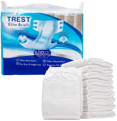 TREST Elite pour hommes et femmes, couches de nuit contre l'incontinence, absorbance exceptionnelle, confortable, neutralisant odeurs et fixation sécurisée - Blanc, Très grand format (Paquet de 10)
