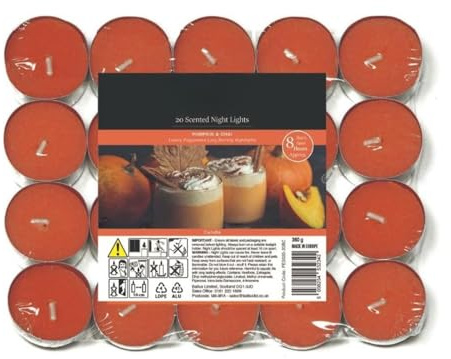 Fresh Scented Tealight Candles with 8 Hour Burn Time | Long-Lasting Tealight Candle Set | Fancy Tealight Candles for Home Decoration |20 pack Halloween,Christmas decor Tealight Candle (Pumpkin & Chai)