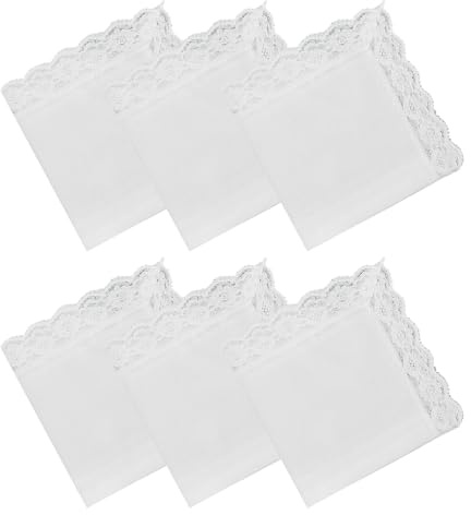 6 pañuelos de algodón para mujer, 60S, pañuelos de encaje blanco suave sólido puro, blanco, 32 EU