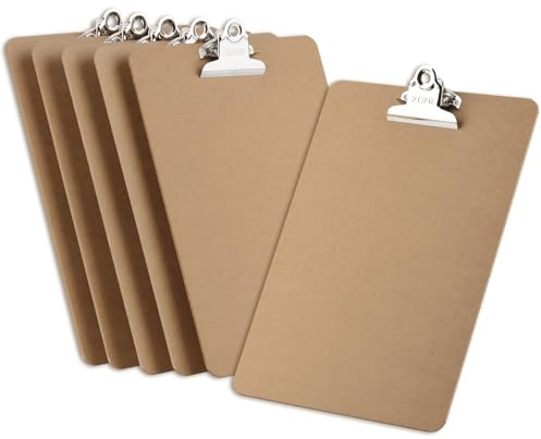 ZCZN A4 Clipboard Hardboard with Heavy Duty Clip, Wooden Clipboards A4 Pack of 6