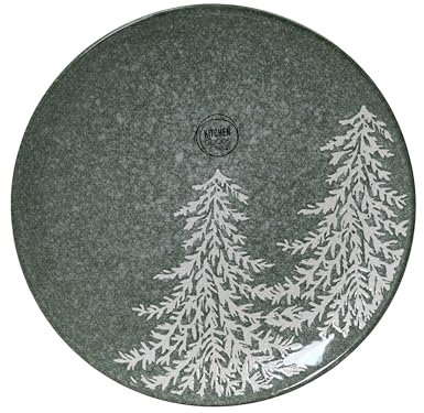 Assiette à petit-déjeuner en céramique 20 cm - Assiette avec motif sapin - Vaisselle de Noël - Vaisselle de Noël - Vaisselle pour le petit-déjeuner - Assiette à dîner - Vert/blanc