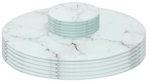 Harbour Housewares 12pc Glass Placemats & Coasters Set - 32 | White Round Tempered Heat-Resistant Non-Slip Place Mat & Round Coasters Set Indoor Home Kitchen Table Plate Place Mat