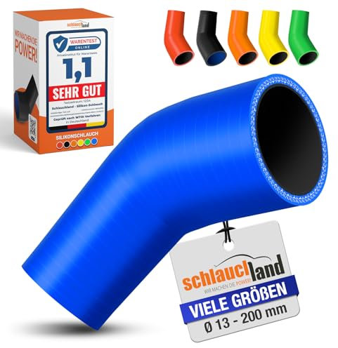 1 Stück | Reduzierbogen Silikonbogen 45° Grad ID-Ø 19-16mm blau 200°C | VIELE GRÖSSEN & FARBEN | Silikon-Schlauch Reduzierung Reduzierer Ladeluft-Schlauch Kühlmittel Adapter flex Rohr| PREMIUM