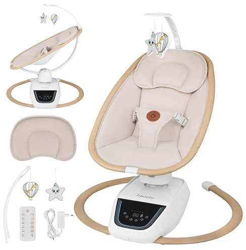 Lionelo OLIVIA Elektrische Babywippe bis zu 9 kg Neigungsverstellung, natürliches Schaukeln, 4 Geschwindigkeiten, ergonomischer Sitz, 13 Melodien, 2 Spielzeuge, Fernbedienung