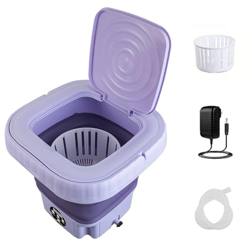 Mini machine à laver pliable, portable, de voyage, avec tuyau de vidange et adaptateur, violet