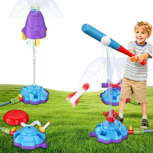 Jouet aquatique 4 en 1 pour enfants en plein air, fusée d'été avec baseball, lancement de fusée, arroseur d'eau et buses rotatives, pelouse, piscine, fête, jardin