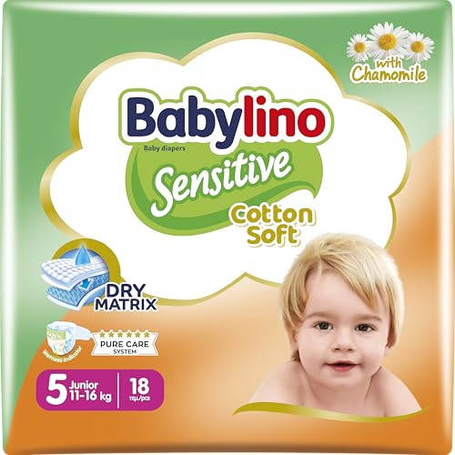 Babylino Sensitive Couches Taille 5, Junior (11-16 kg), 18 unités