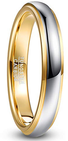 NUNCAD Bague Femme Homme Argent et Or, Anneau en Tungstène Bague de Promesses Mariage Fiançailles Alliance pour Couple 4mm Taille 66(21.0)
