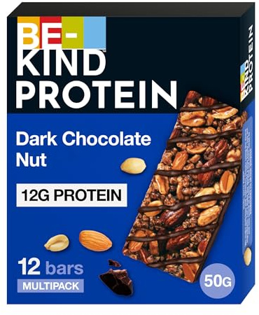 BE-KIND - Barres de Céréales Protéinées - Noix & Chocolat Noir - Sans Gluten - Riches en Fibres - Grand Format - 12 x 50g
