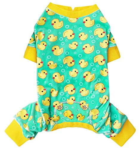 KYEESE Dog Pajamas Velvet Dog Pajamas Small Sized Dogs Soft Dogs Clothes Pet Coat Stretchy Doggie Pjs Pet Costume with Yellow Ducks Pattern Comfy Doggie Jammies Onesie, Medium