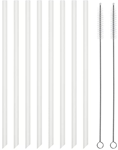 Reusable Silicone Drinking Straws, 8 Pcs Long Straight Flexible Clear Straws with 2 Cleaning Brushes for 20 oz Rtic/Ozark/Stanley Tumblers, BPA free, no Rubber Taste