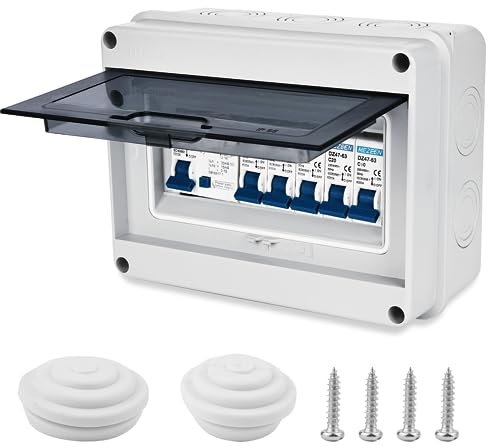 Boîte à Fusibles Nizirioo IP65 Étanche à La Poussière - Disjoncteur 63 A, Interrupteur d'Air 2 x 6 A+10 A+20 A+32 A - En Saillie
