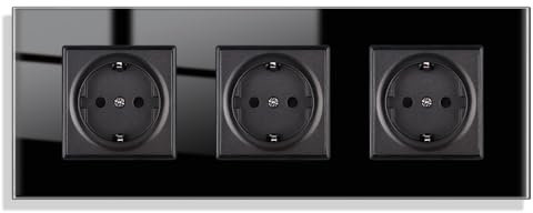 Zócalo de vidrio JIMEIDA, 3 compartimentos, negro, 16 amperios, contacto protector, enchufe de pared, Panel de vidrio templado, 228mm * 86mm, 250V