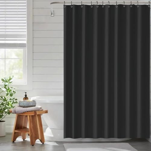 Funria Duschvorhang 120x200 cm Schwarz PEVA Badevorhang Anti-schimmel Wasserdicht Badezimmer Vorhänge mit 8 Duschvorhangringe Duschvorhang Badewanne