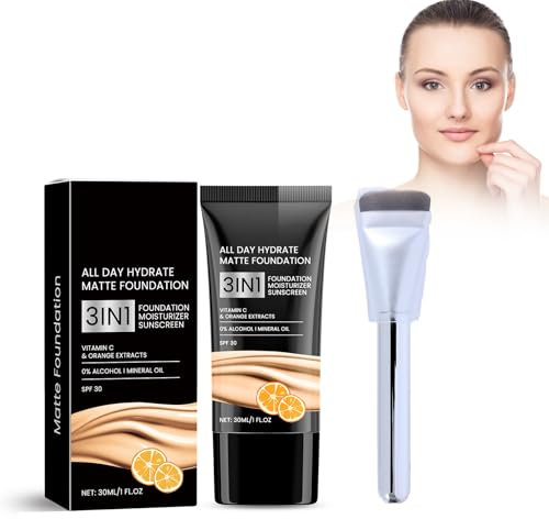 Matte Foundation Flüssig, Feuchtigkeitsspendende Foundation, Mit Einem Foundationpinsel, Langlebige Gesichts Foundation, Full Coverage Foundation, Natürlich Helles Und Aufhellendes Gesicht, 30 Ml