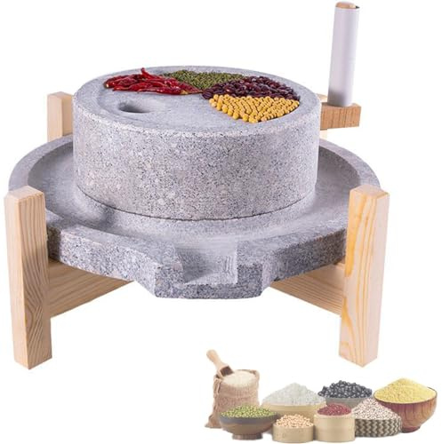 DPLWJPP Macinino per Cereali in Granito Naturale, Macinino Manuale a Umido E a Secco, Spezie per Semi di Mais, Farina di Frumento, Orzo, Sesamo, Macinino Manuale a Pietra per Fagioli