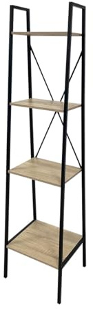 Acomoda Textil – Estantería Librería para Almacenamiento de Acero Negro Y Madera. Mueble Organizador con Protección Antivuelco para Salón y Dormitorio Fácil Montaje. (4 Estantes, 148x35x34 cm)
