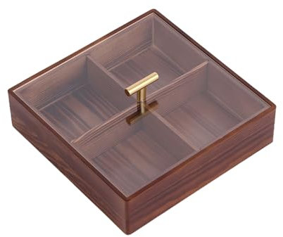 Haoyull Recipiente de madera para caramelos con dispensador de caramelos, práctico estuche de almacenamiento de frutas secas, decoración