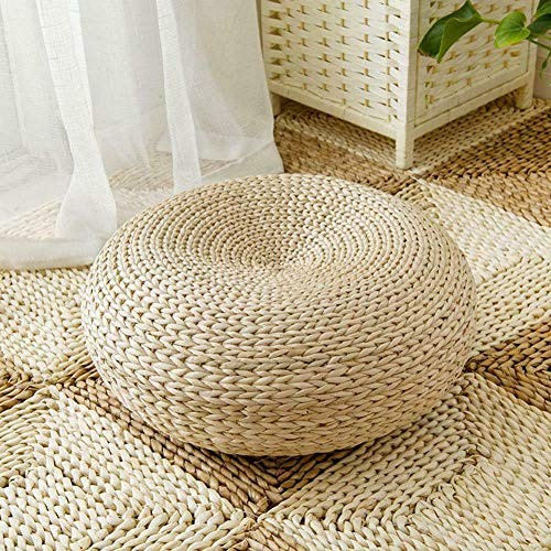 Pouf en paille naturelle tissée pour futon - Siège rond tricoté pour chaise de yoga - Décoration d'intérieur pour extérieur et terrasse