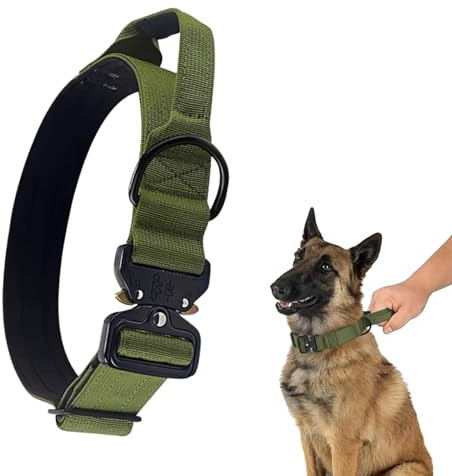 Tactical Dog Collar - Dog Collar Large, Medium, Extra Large - Adjustable Nylon K9 - Heavy Duty Collar with Handle, Adjustable Nylon K9 Quick Release Metal Buckle - Soft Padded for Comfort (M/L/XL)