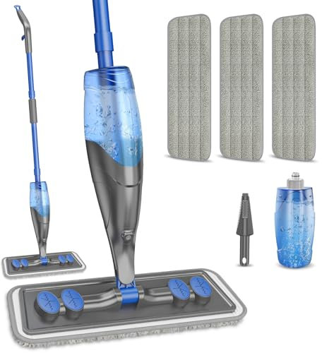 IOPRETTY - Trapeador de microfibra para limpieza de suelos, mopa húmeda y seca de madera dura con 3 almohadillas lavables para Swiffer Powermop, fregona plana con pulverizador para azulejos, madera
