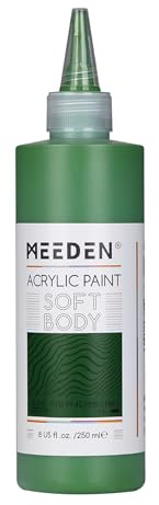 MEEDEN Olivgrön Akrylfärg: 250ml Mjuk Konsistens Akrylfärg i Ergonomisk Flaska - Flytande Konstfärger för Konstnärer och Dukmålning