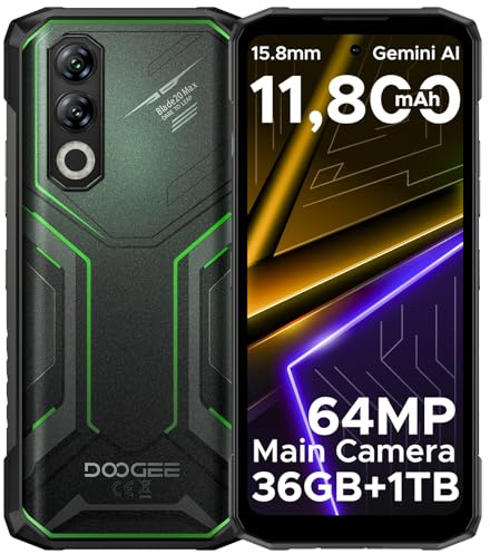 DOOGEE Blade 20 Max AI 36GB + 1TB ROM/TF 2TB Outdoor Handy, 11800mAh/33W Outdoor Smartphone Ohne Vertrag, Helio G100 Octa-Core, 6.6+120Hz+64MP AI Kamera,3 Card Slot/4G SIM/NFC/GPS/Face ID