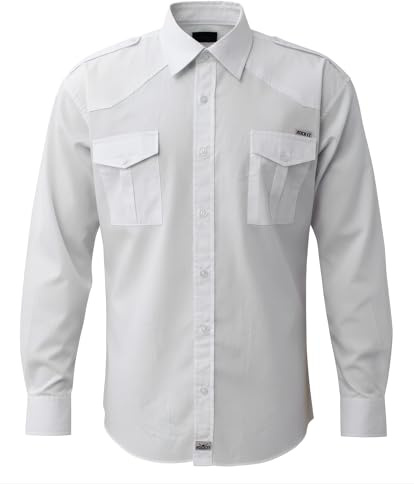 ROCK-IT Apparel Hombres Camisa Manga Larga Aspecto Militar, Camisa Camisa Casual de Trabajador [Tallas S-5XL] 100% algodón, Camisa de Verano con Botón Delantero y Bolsillos I Blanco XXL