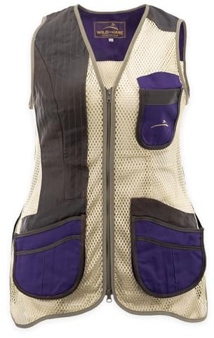 Wild Hare Shooting Gear Women's Perfect Fit Mesh Shooting Vest, Leather Trimmed, Purple/Brown (X-Large, Right Handed)