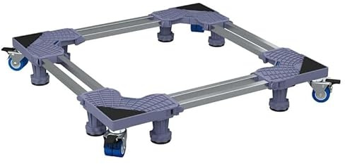 Elegans tvättmaskinsunderrede med hjul – justerbar metallram för tvättmaskiner upp till 350 kg – stabilt underrede av metall och plast – perfekt för tvättstuga och källarrum
