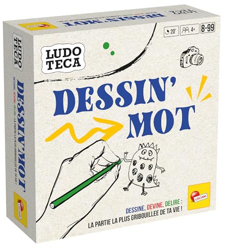 Lisciani - Ludoteca Dessin Mot - Jeu de Dessins et Devinettes pour Enfant 8+ Ans - Jeu de Cartes d’Ambiance Dessiner et Deviner avec Feutre Effaçable - Jeux Créatifs - 4+ Joueurs