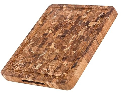 Teakhaus Butcher Block Carving Board - Medium Thick Cutting Board with Juice Groove - Holiday Gift Ideas for Men and Women - Gift-Ready End Grain Wood, Knife Friendly - FSC Certified