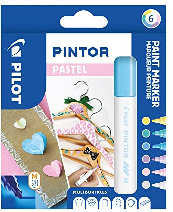 PILOT PINTOR Kreativmarker – 6 Stück in M – Pastellfarben – Farbmarker-Stifte für DIY-Projekte, für fast alle Oberflächen, schnell trocknend und gut deckend