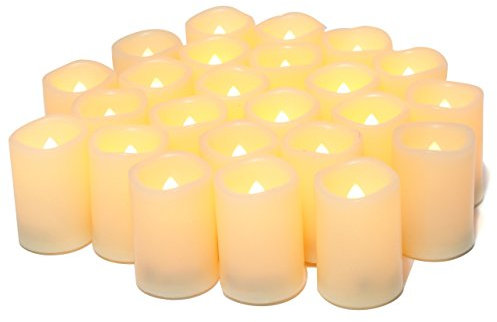 24 PCS 5cm LED Flameless Flickering Votive Tea Lights Candle Battery Operated/Electric Flicker Tealights Bulk Fake Candles for Wedding, Party, Festival, Christmas Decorations (Batteries Included)