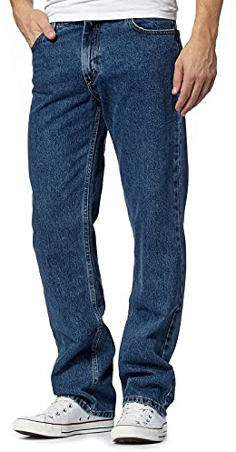 Mens Original 100% Cotton Jeans Plain Straight Leg Heavy Duty Denim Wash Boys Jean Classic Designer Stretch Fit Casual Work Wear Zip Fly Belt Loop Pants Pocket Trosuers Sizes 30-50(Dark Blue, 34/33)