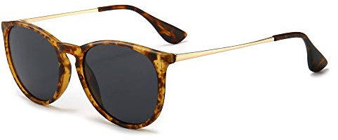 SUNGAIT Gafas de Sol Polarizadas Mujer Hombre Retro Redondas Unisex UV400 Proteccion(Marco Ámbar/Lente Gris)-SGT567