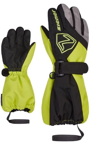 Ziener Unisex Baby Lauro Ski-Handschuhe/Winter | wasserdicht Lange Stulpe reflektierend, Black.Lime, 128